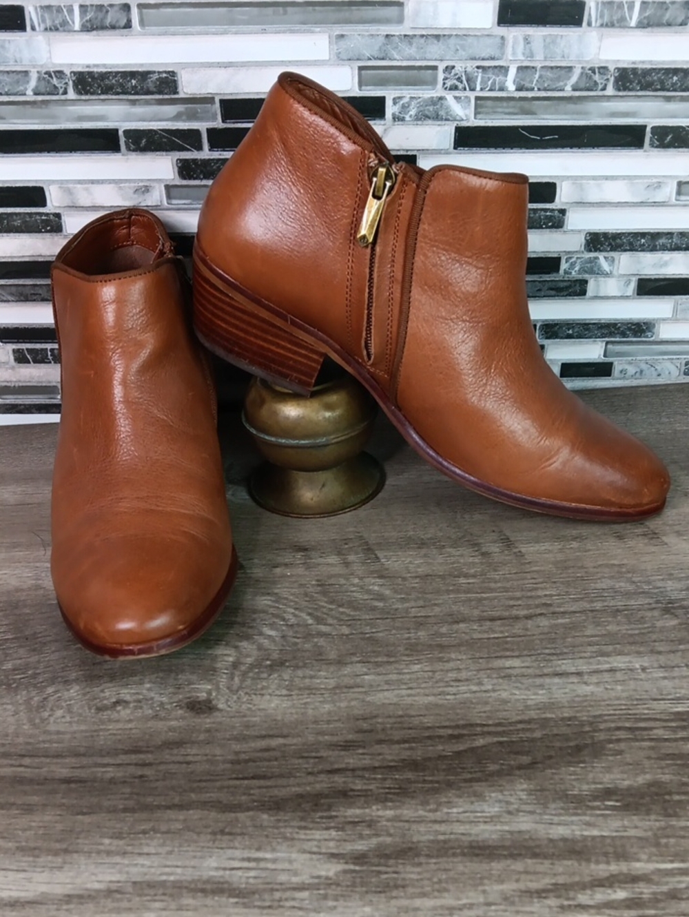 Sam Edelman Carmel Brown Side Zip Bootie 8M Back To Campus Casuals Leather Boots